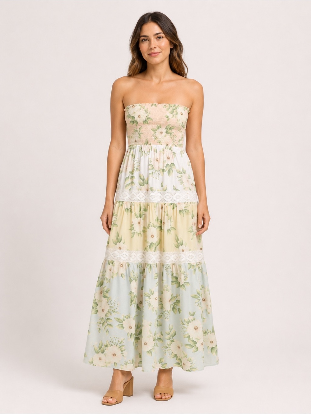 KIWI & PUNCH Floral Strapless Maxi‎ Dress With Lace